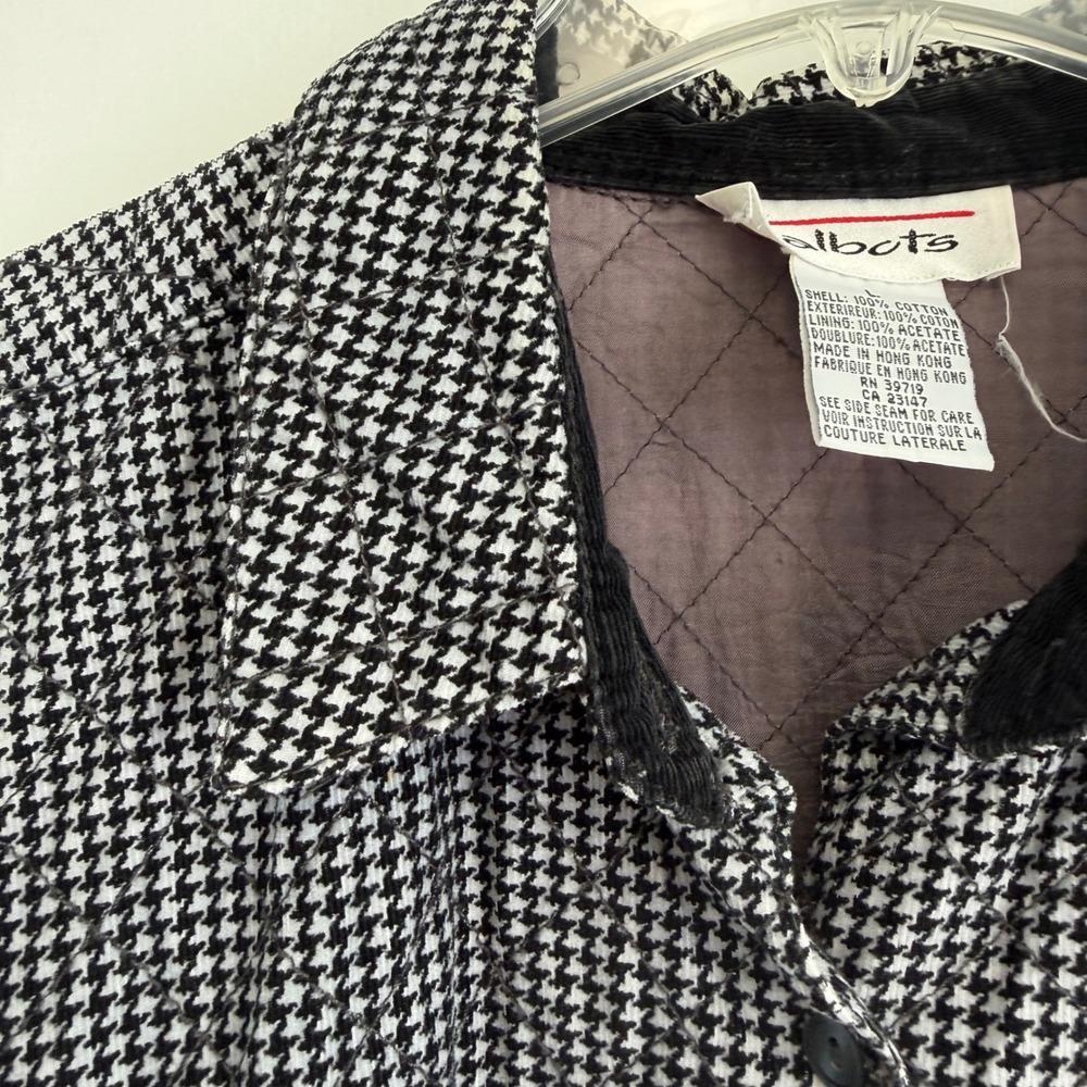 Talbots Houndstooth Quilted Shirt Jacket Womens Large Black White